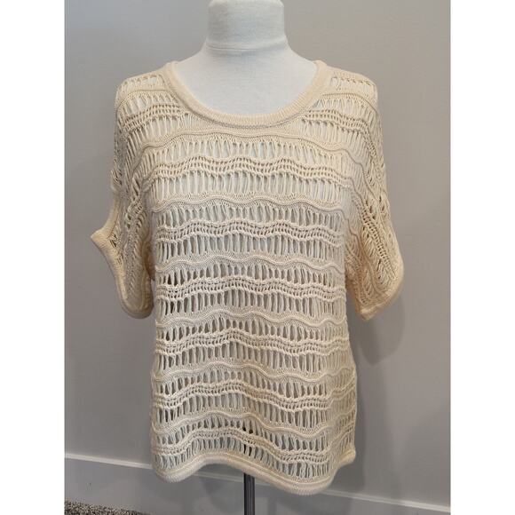 NWT Zyia Active Ivory Hilton Head Open Knit Sweater Top Cover Up XS Short Sleeve - Picture 1 of 11